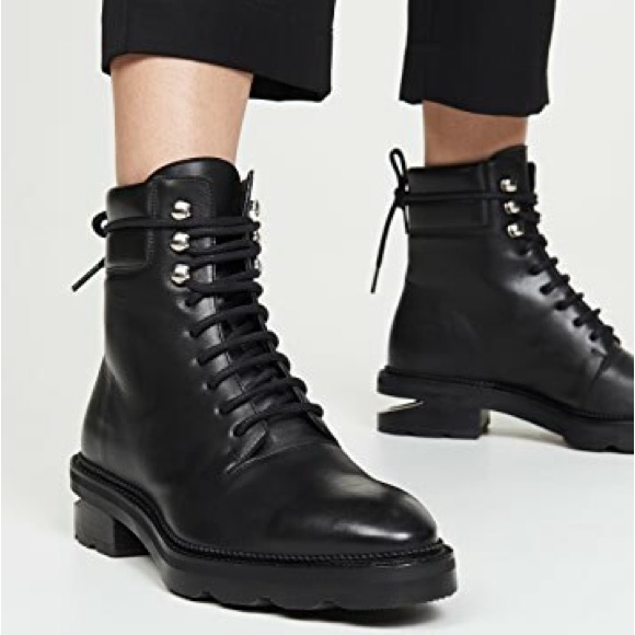 Alexander Wang Black Leather Lace-Up Combat Boots